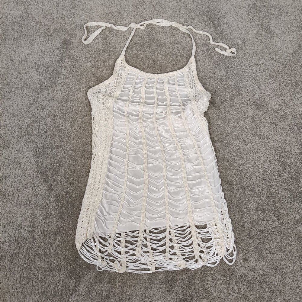 Women's Beaded Satin Halter Top Size Small Coquette Coachella Summer Beach Boho